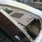 Before and after photographs of a damaged Chevy Impala that was repaired by Elite Paint & Body Shop in West Palm Beach, Florida.